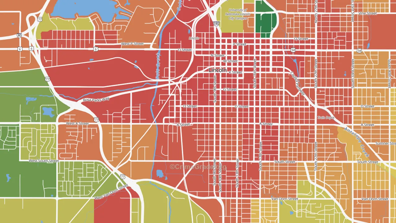 South Salt Creek, Lincoln, NE Map of Vandalism Rates