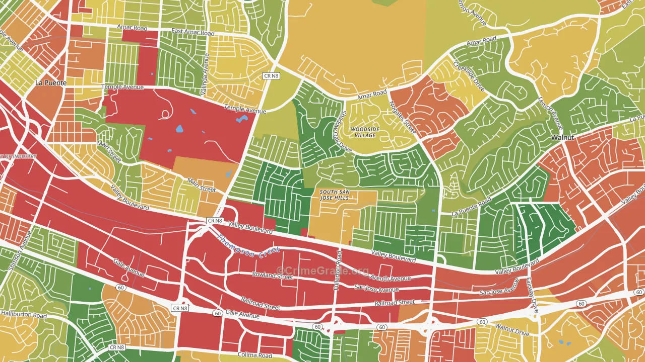 South San Jose Hills, CA Map of Vandalism Rates