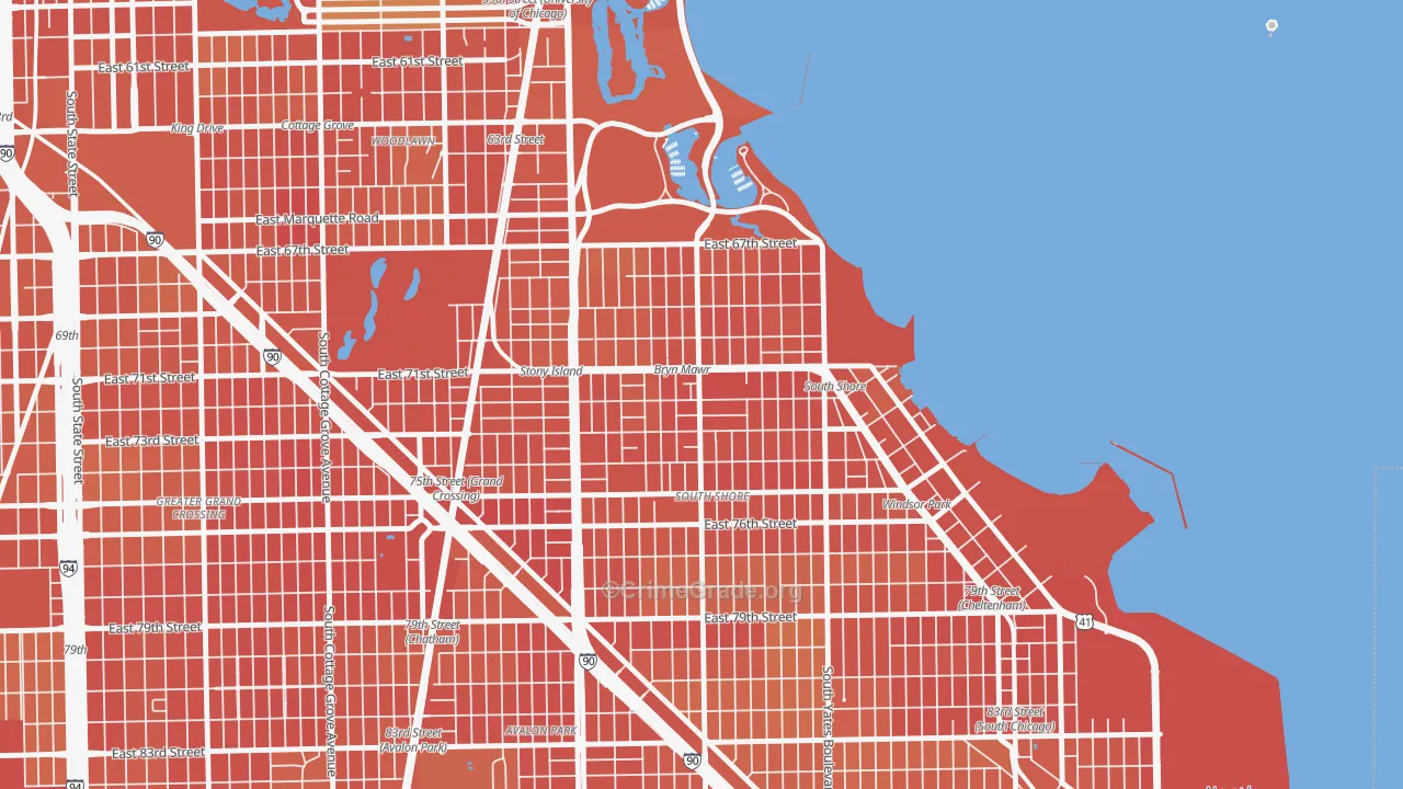 South Shore, Chicago, IL Map of Vandalism Rates