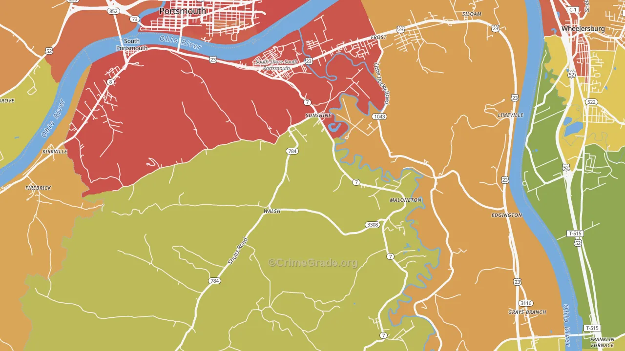 South Shore, KY Map of Vandalism Rates