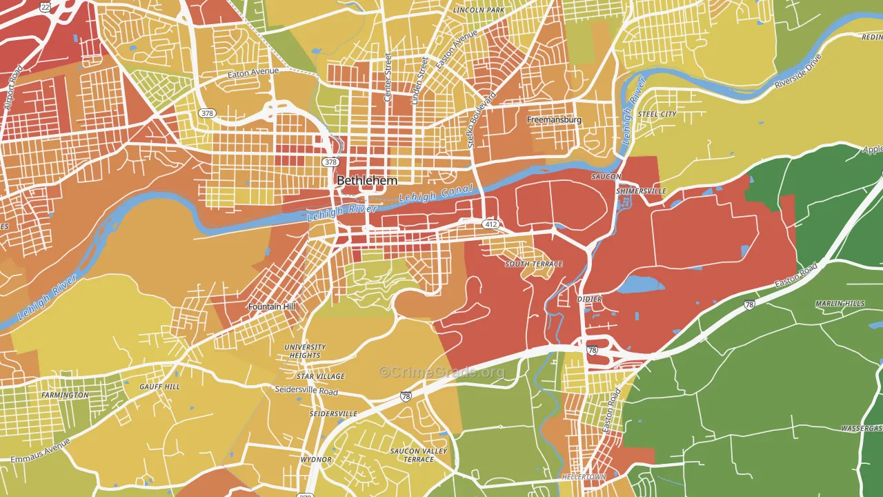 South Side, Bethlehem, PA Map of Vandalism Rates