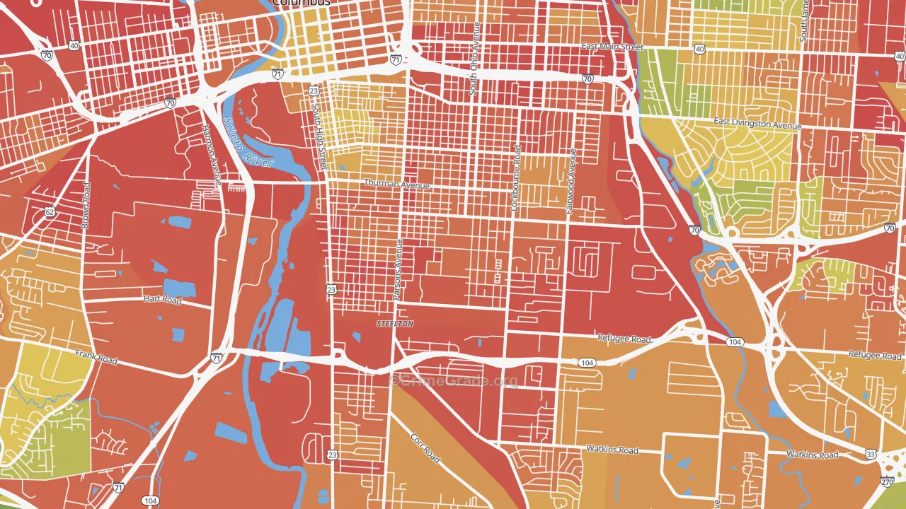 South Side, Columbus, OH Map of Vandalism Rates