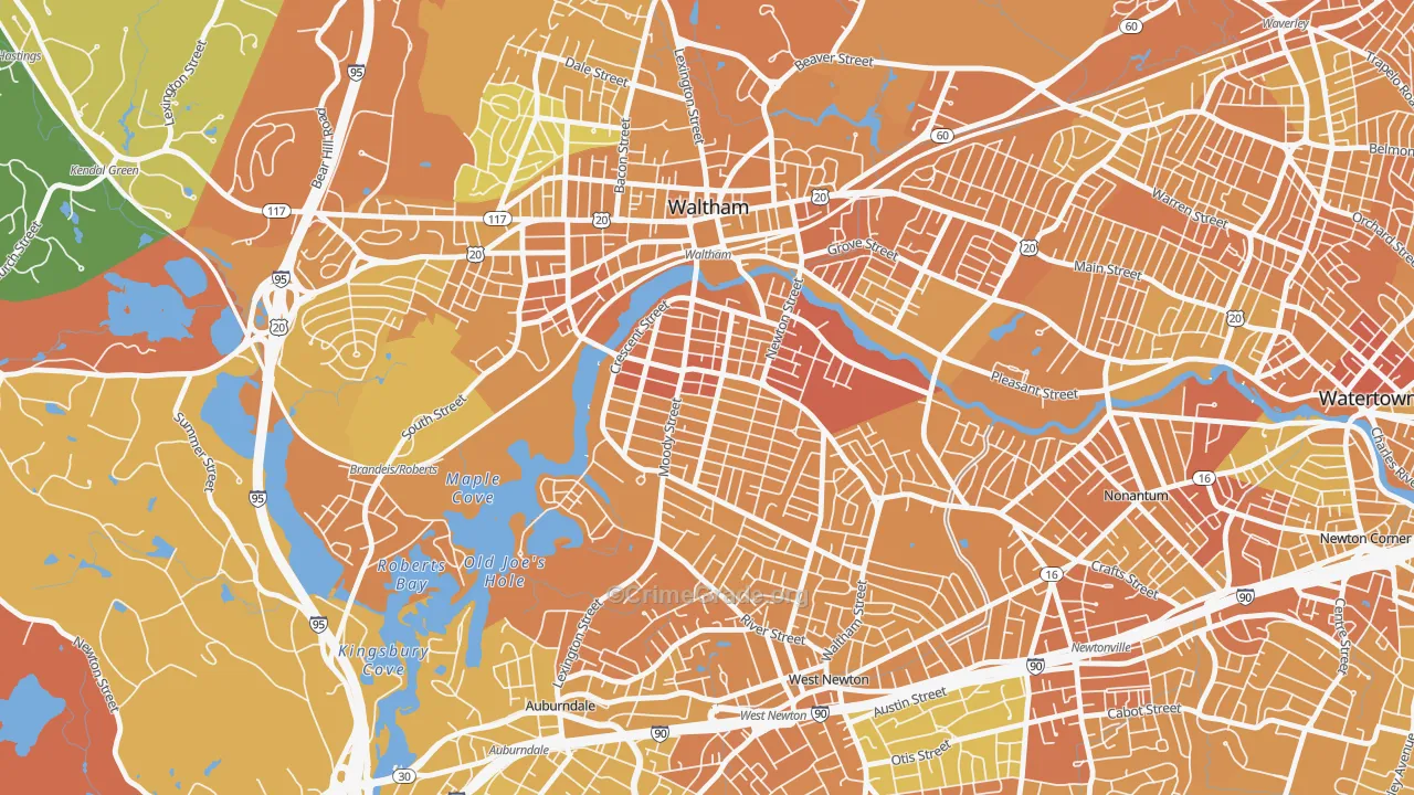 South Side, Waltham, MA Map of Vandalism Rates