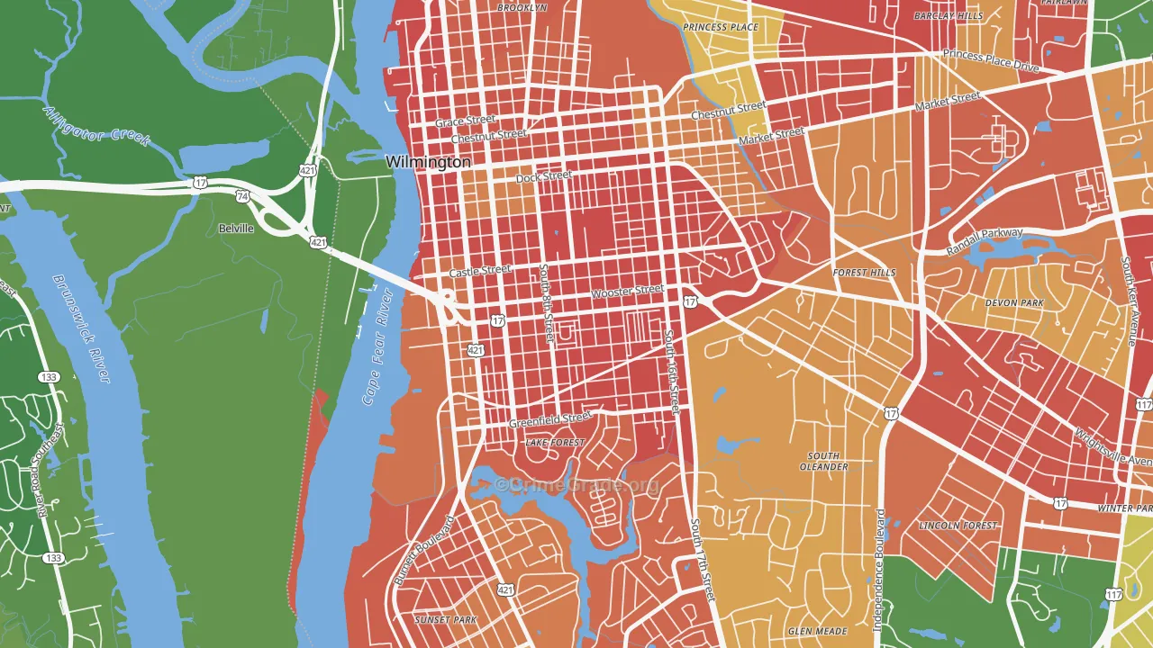 South Side, Wilmington, NC Map of Vandalism Rates