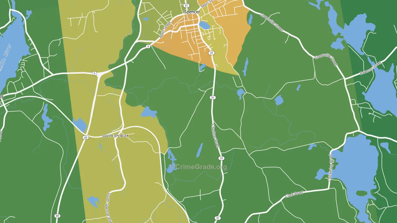 South Spencer, MA Map of Vandalism Rates