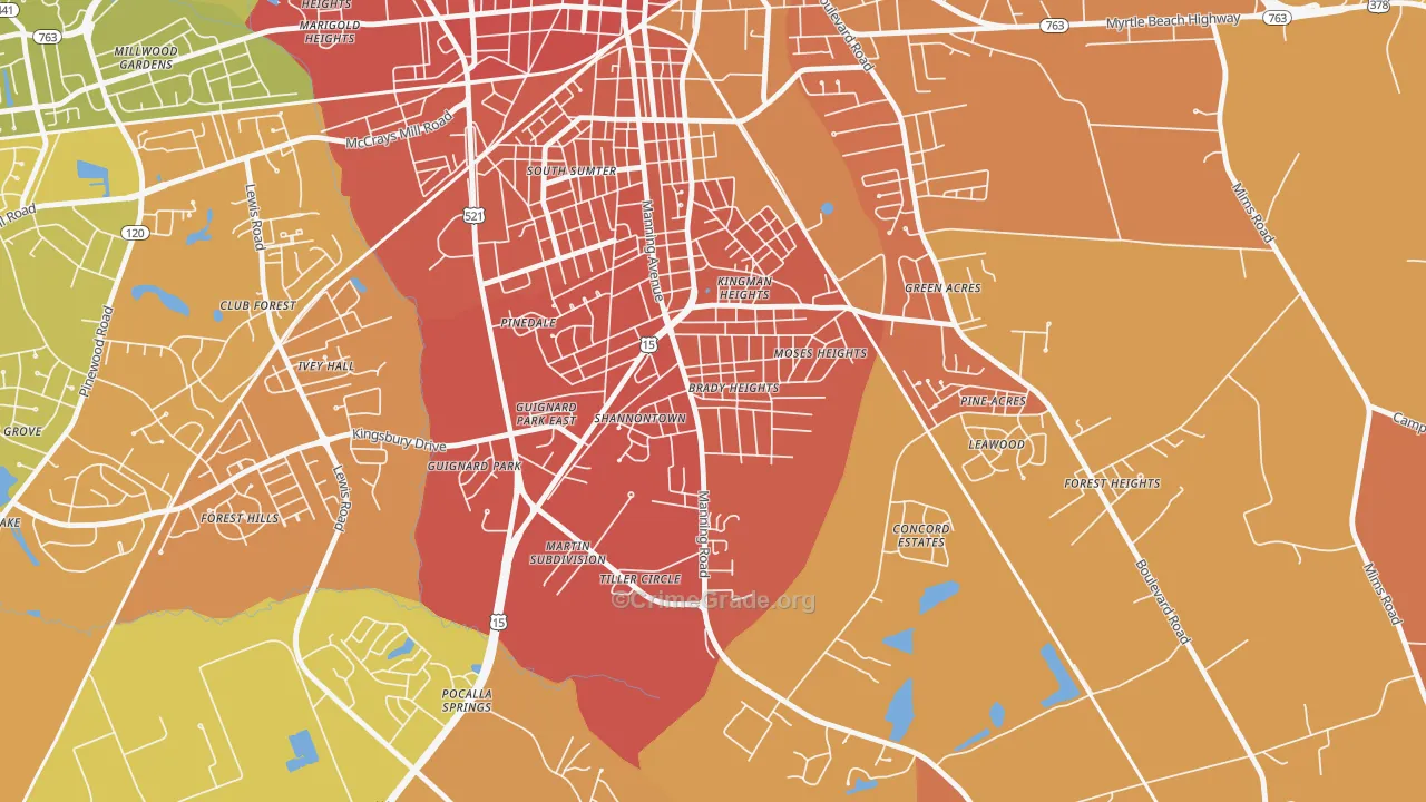 South Sumter, SC Map of Vandalism Rates