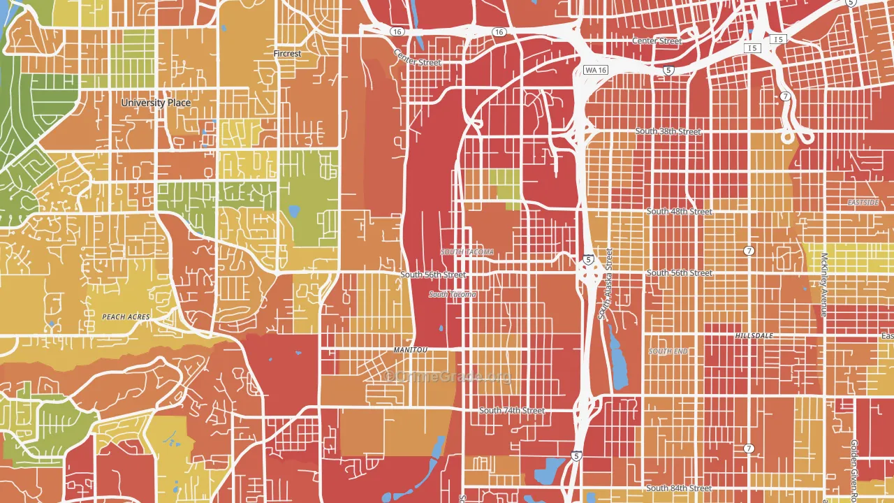 South Tacoma, Tacoma, WA Map of Vandalism Rates