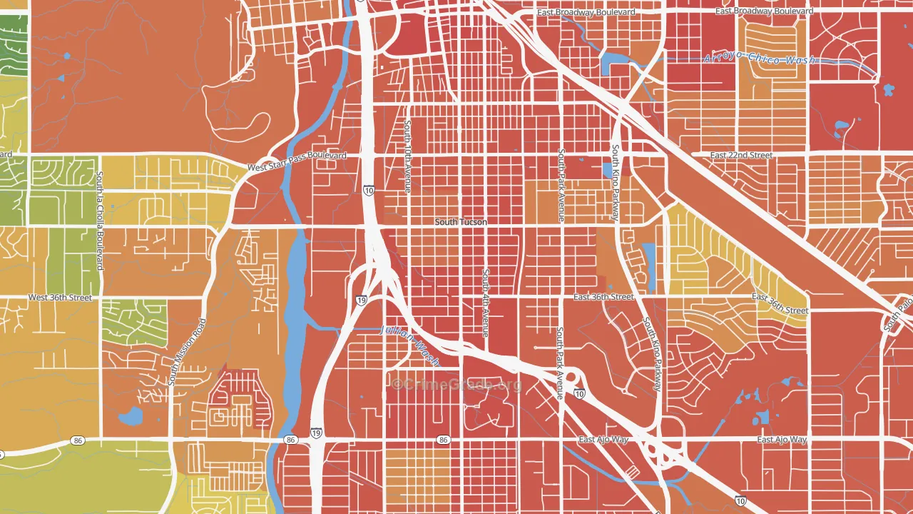 South Tucson, AZ Map of Vandalism Rates