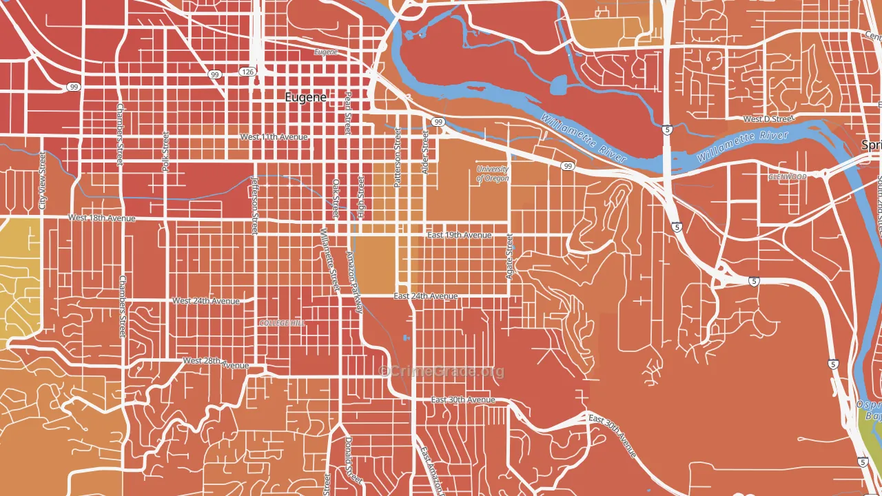 South University, Eugene, OR Map of Vandalism Rates