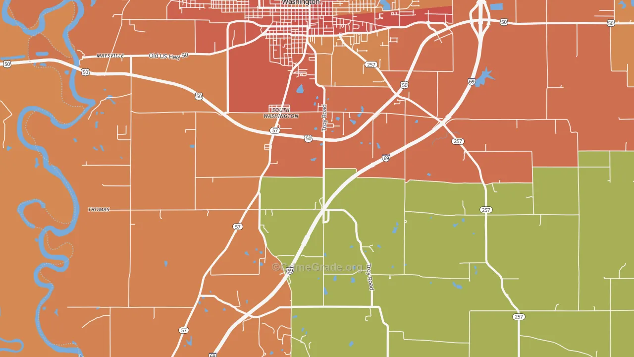 South Washington, IN Map of Vandalism Rates