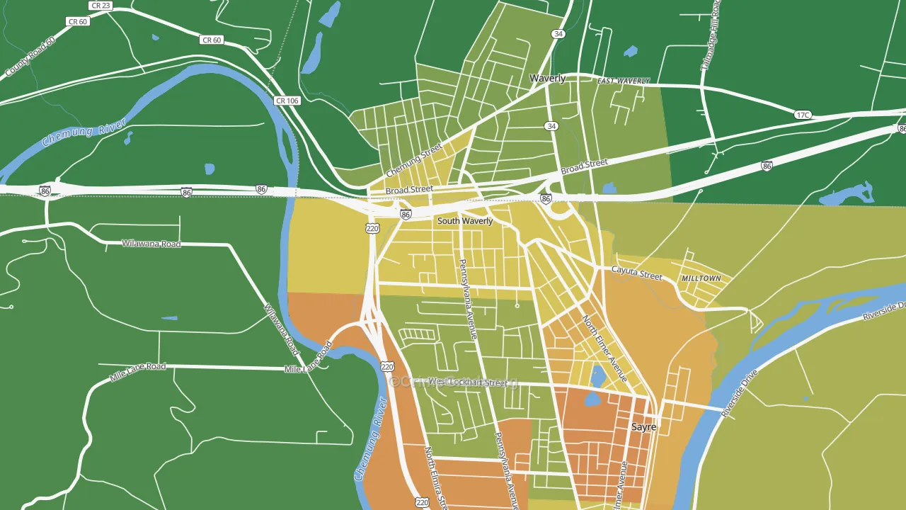 South Waverly, PA Map of Vandalism Rates