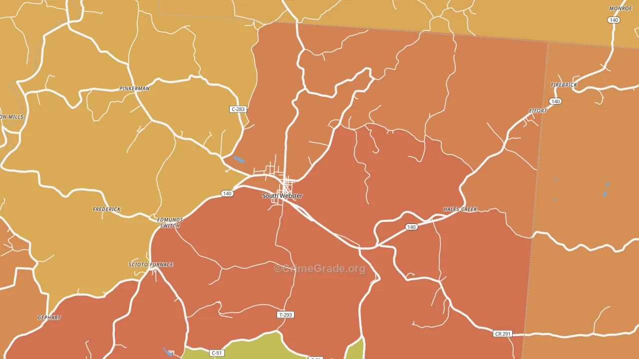 South Webster, OH Map of Vandalism Rates