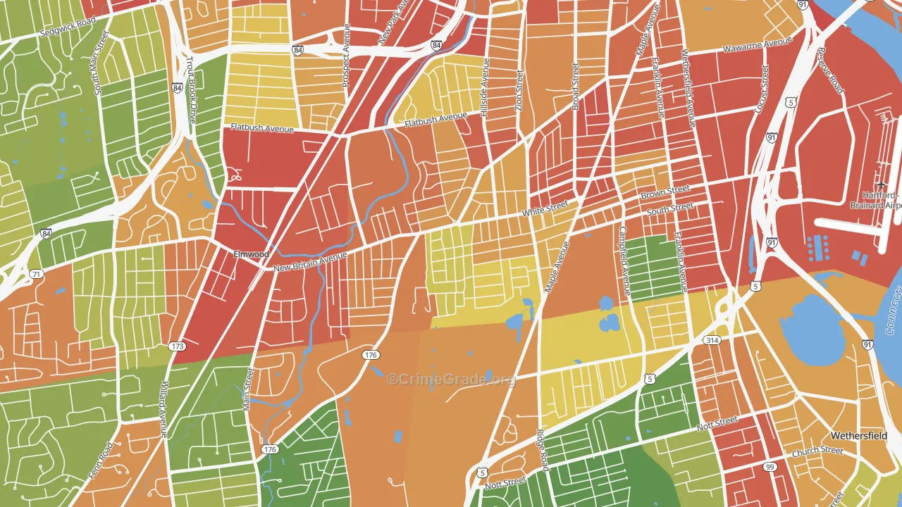 South West, Hartford, CT Map of Vandalism Rates