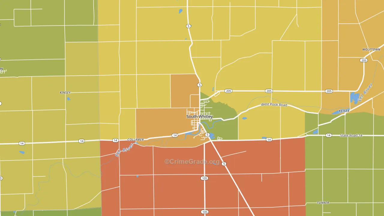 South Whitley, IN Map of Vandalism Rates
