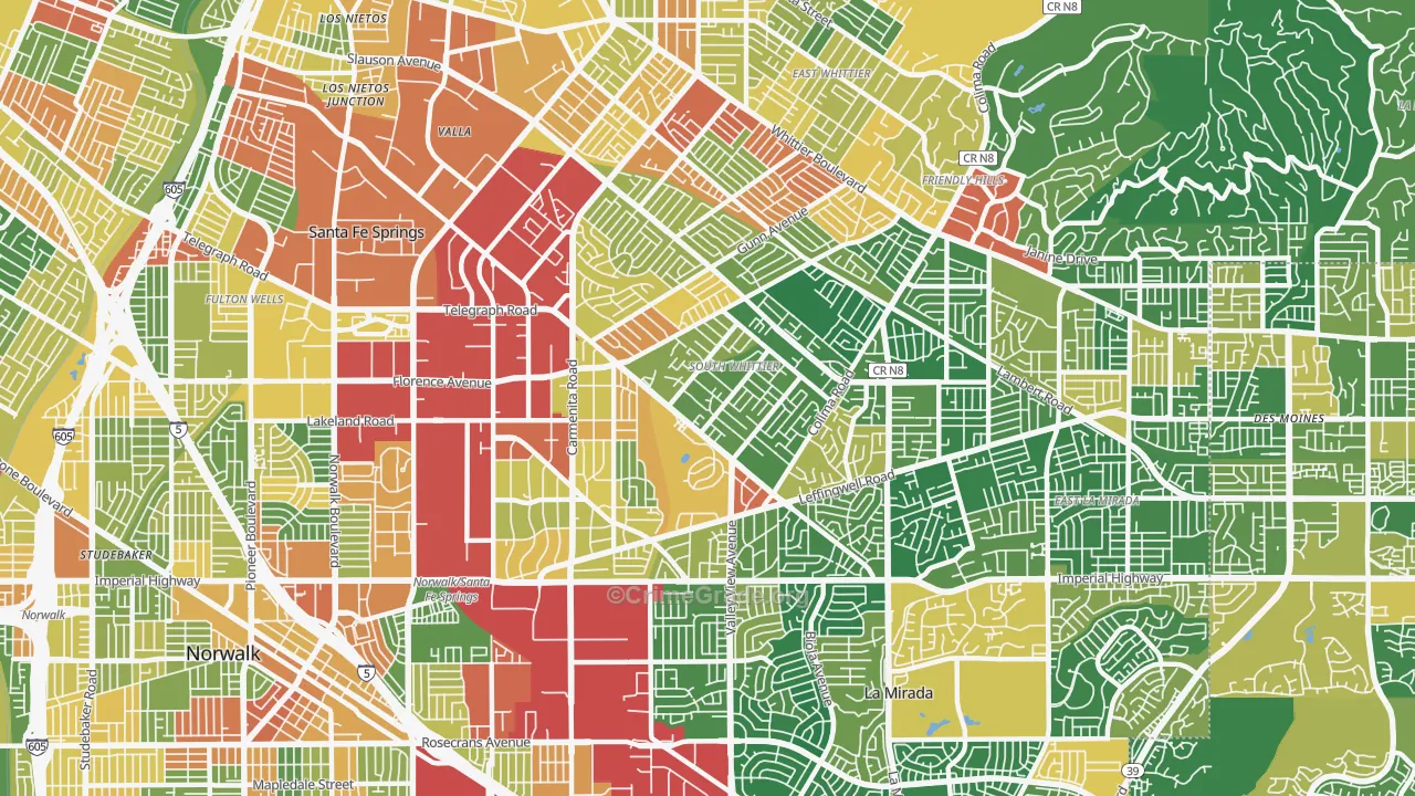 South Whittier, CA Map of Vandalism Rates