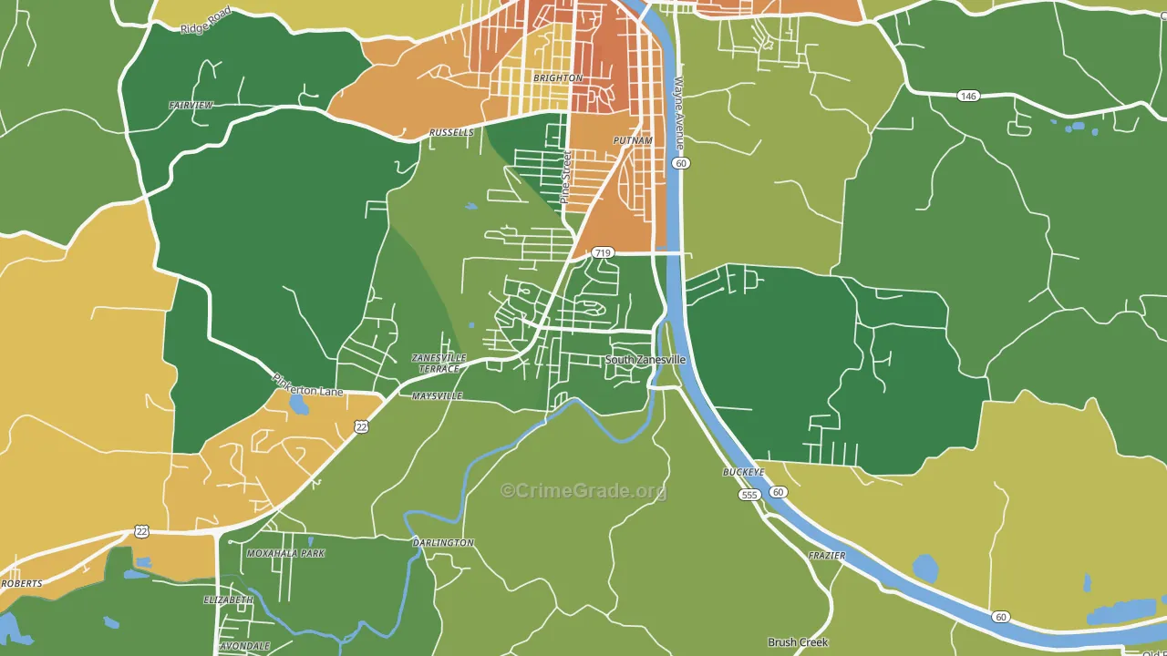 South Zanesville, OH Map of Vandalism Rates