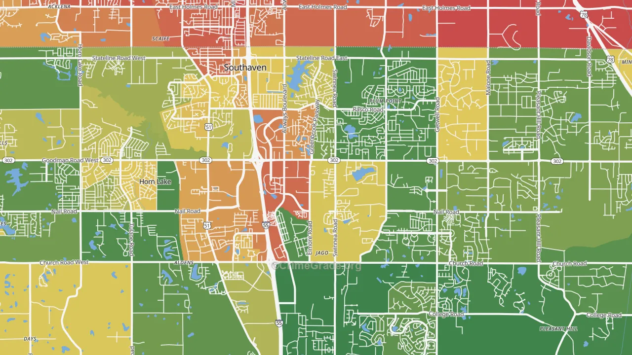 Southaven, MS Map of Vandalism Rates