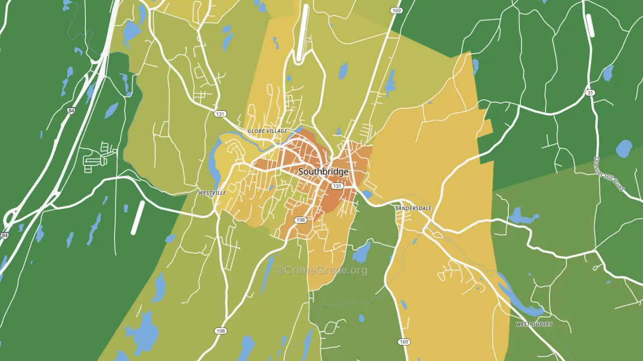 Southbridge Town, MA Map of Vandalism Rates