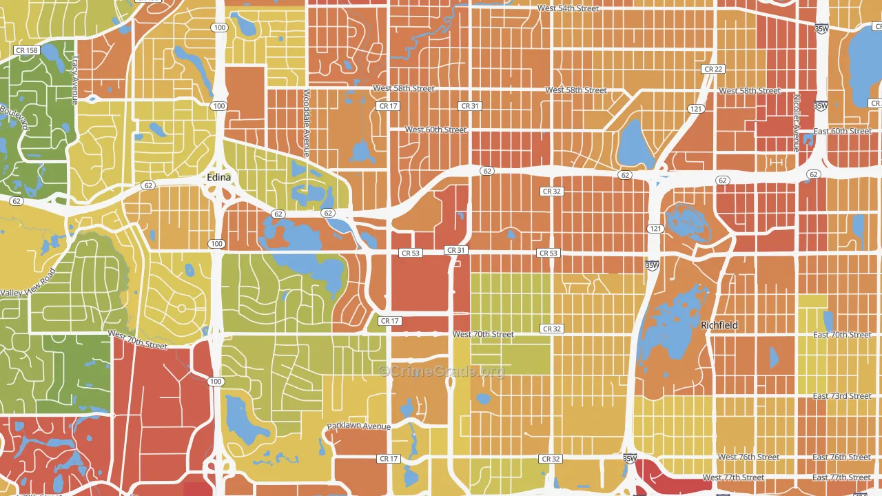 Southdale, Edina, MN Map of Vandalism Rates