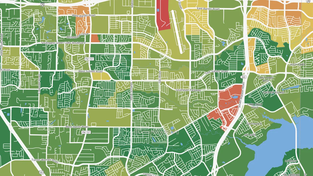 Southeast Arlington, Arlington, TX Map of Vandalism Rates