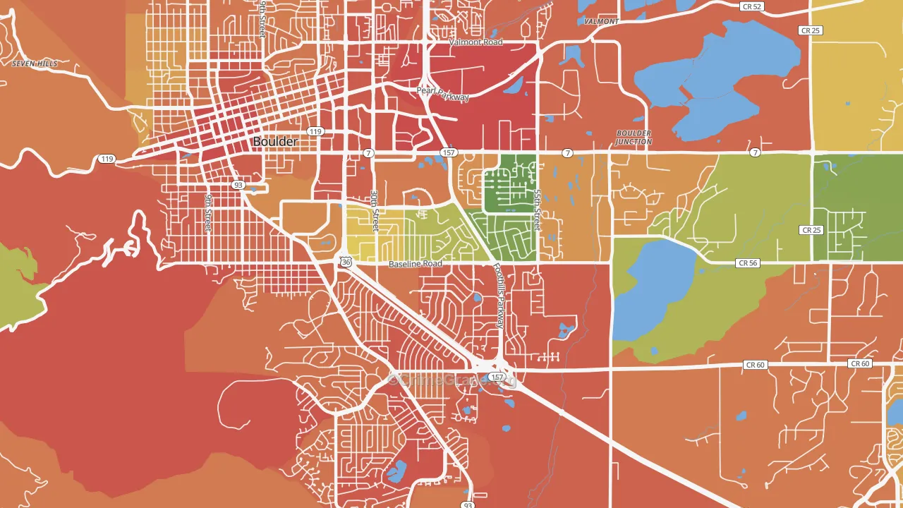 Southeast Boulder, Boulder, CO Map of Vandalism Rates