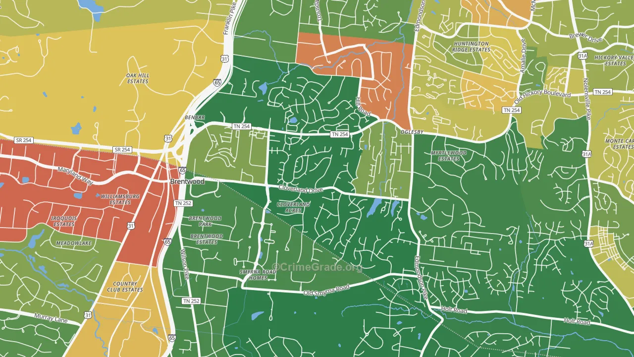 Southeast, Brentwood, TN Map of Vandalism Rates