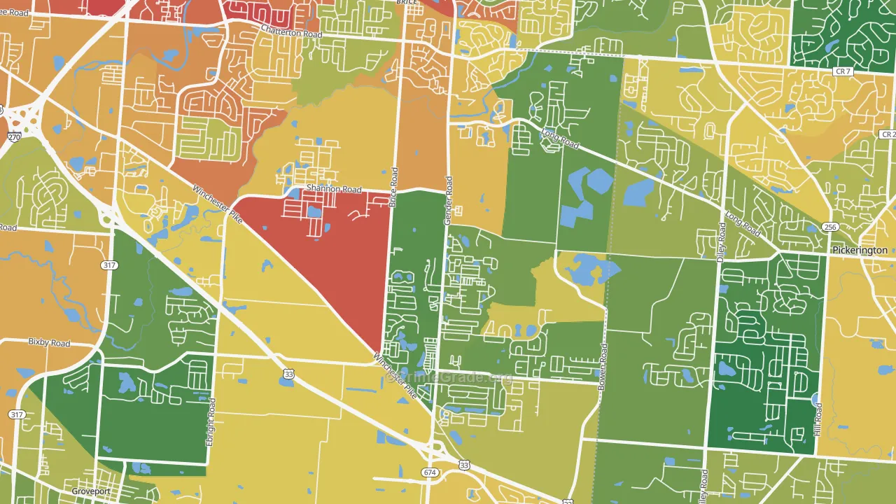 Southeast, Canal Winchester, OH Map of Vandalism Rates