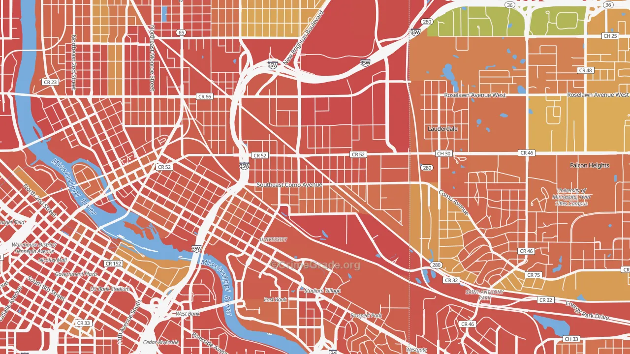Southeast Como, Minneapolis, MN Map of Vandalism Rates