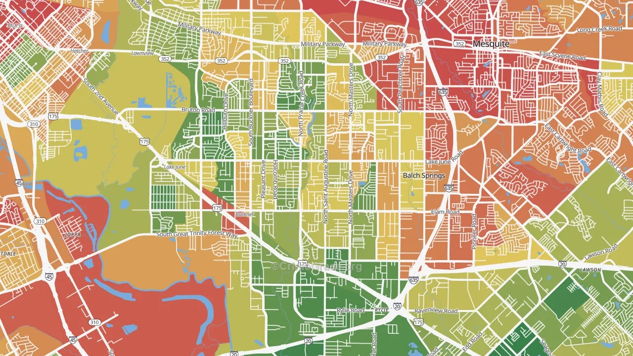 Southeast Dallas, Dallas, TX Map of Vandalism Rates