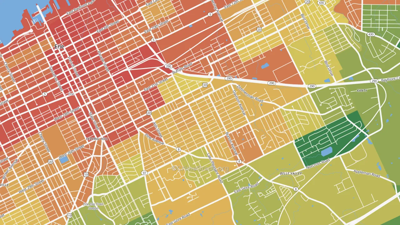 Southeast Erie, Erie, PA Map of Vandalism Rates