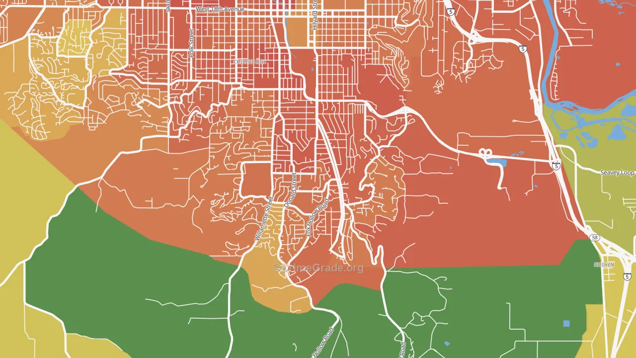 Southeast, Eugene, OR Map of Vandalism Rates