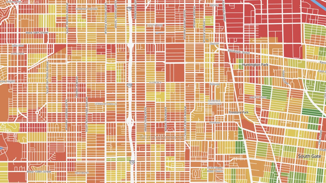 Southeast Los Angeles, Los Angeles, CA Map of Vandalism Rates