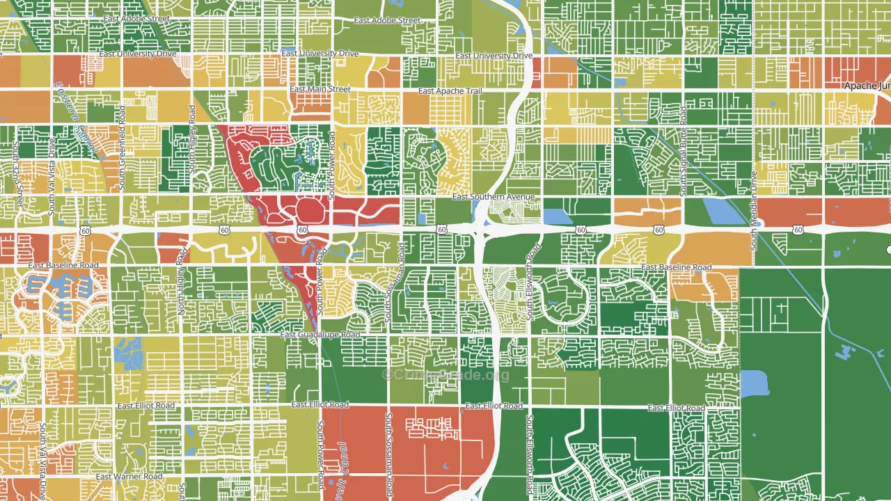 Southeast Mesa, Mesa, AZ Map of Vandalism Rates