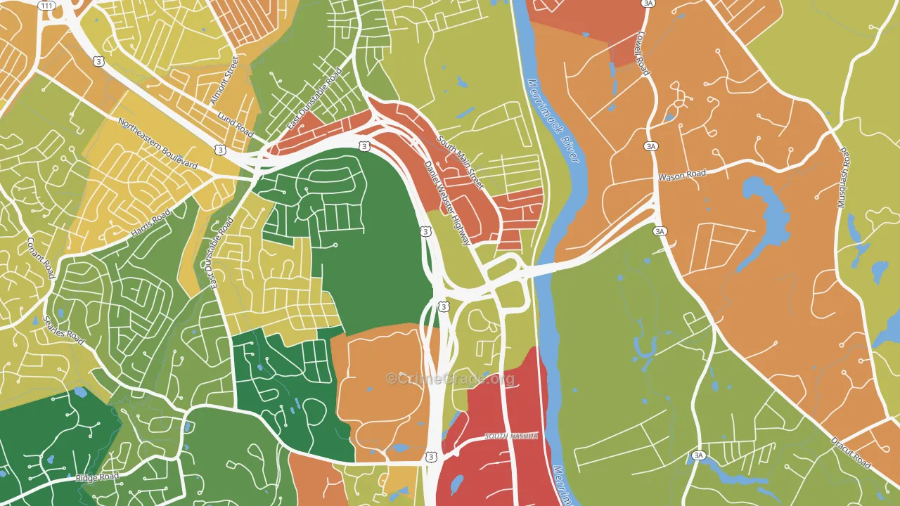 Southeast Nashua, Nashua, NH Map of Vandalism Rates