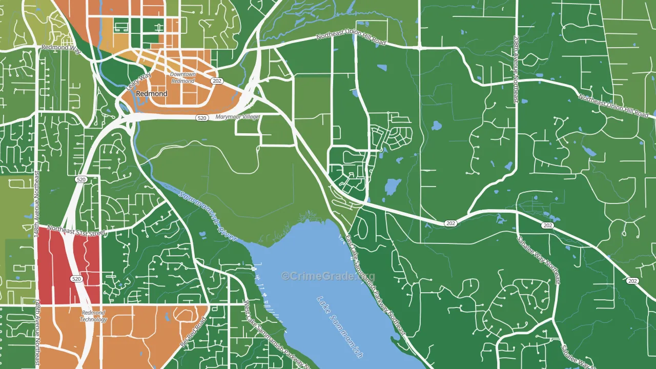 Southeast Redmond, Redmond, WA Map of Vandalism Rates