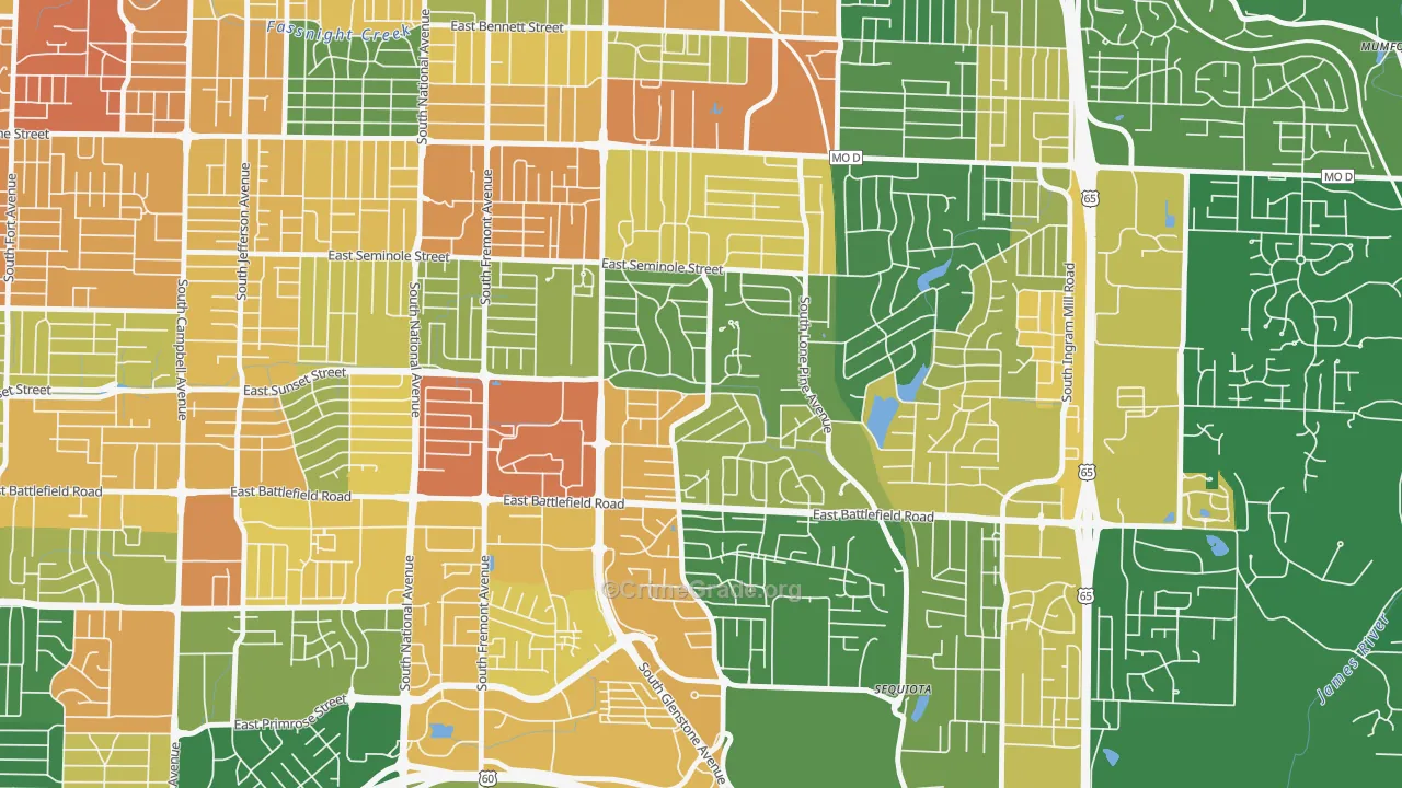 Southeast Springfield, Springfield, MO Map of Vandalism Rates