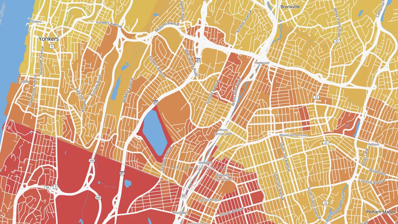 Southeast Yonkers, Yonkers, NY Map of Vandalism Rates