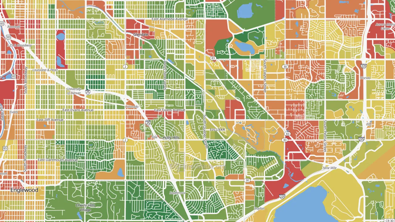 Southeastern Denver, Denver, CO Map of Vandalism Rates