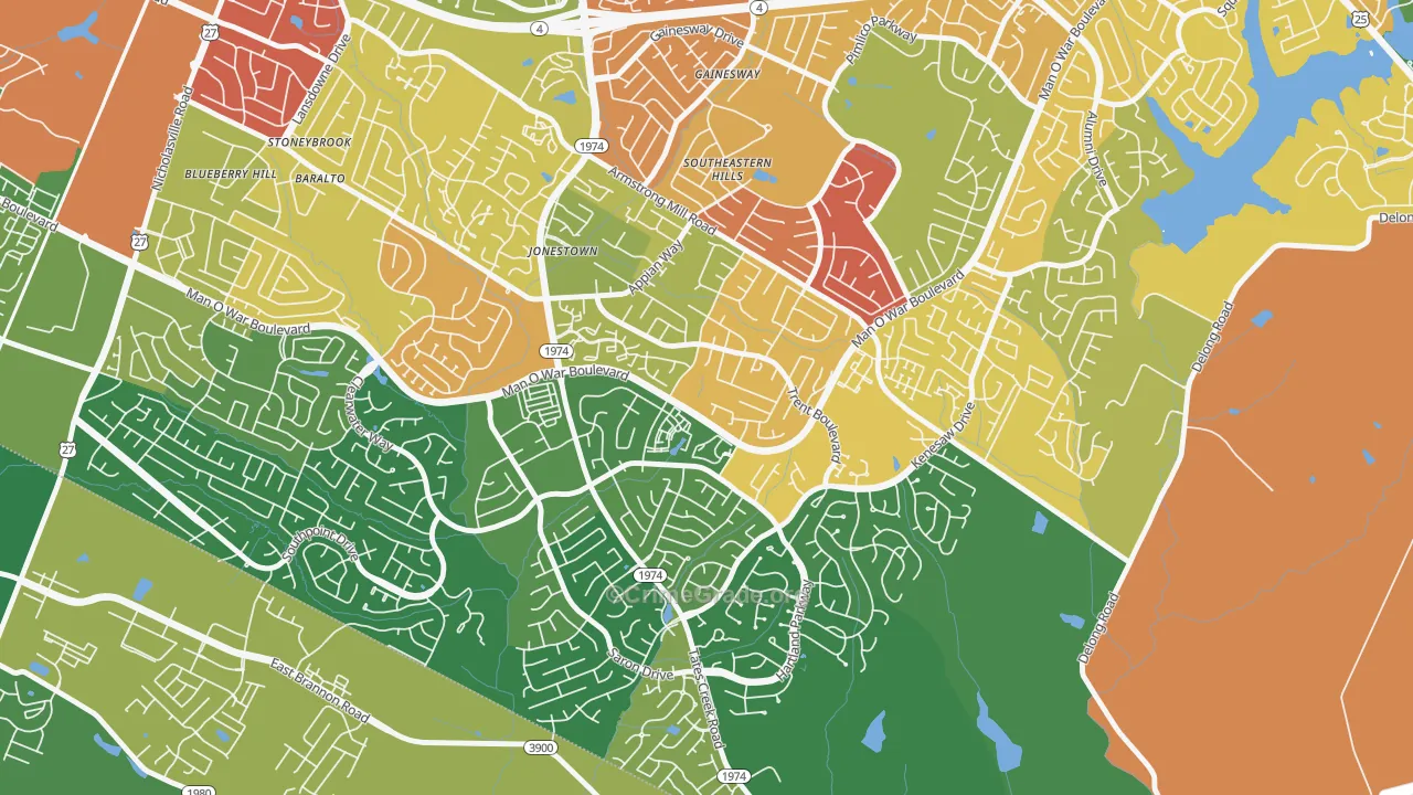 Southeastern Hills, Lexington, KY Map of Vandalism Rates
