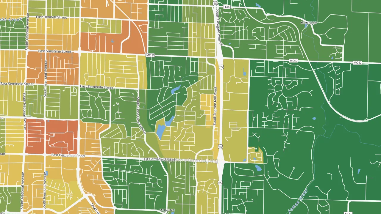 Southern Hills, Springfield, MO Map of Vandalism Rates