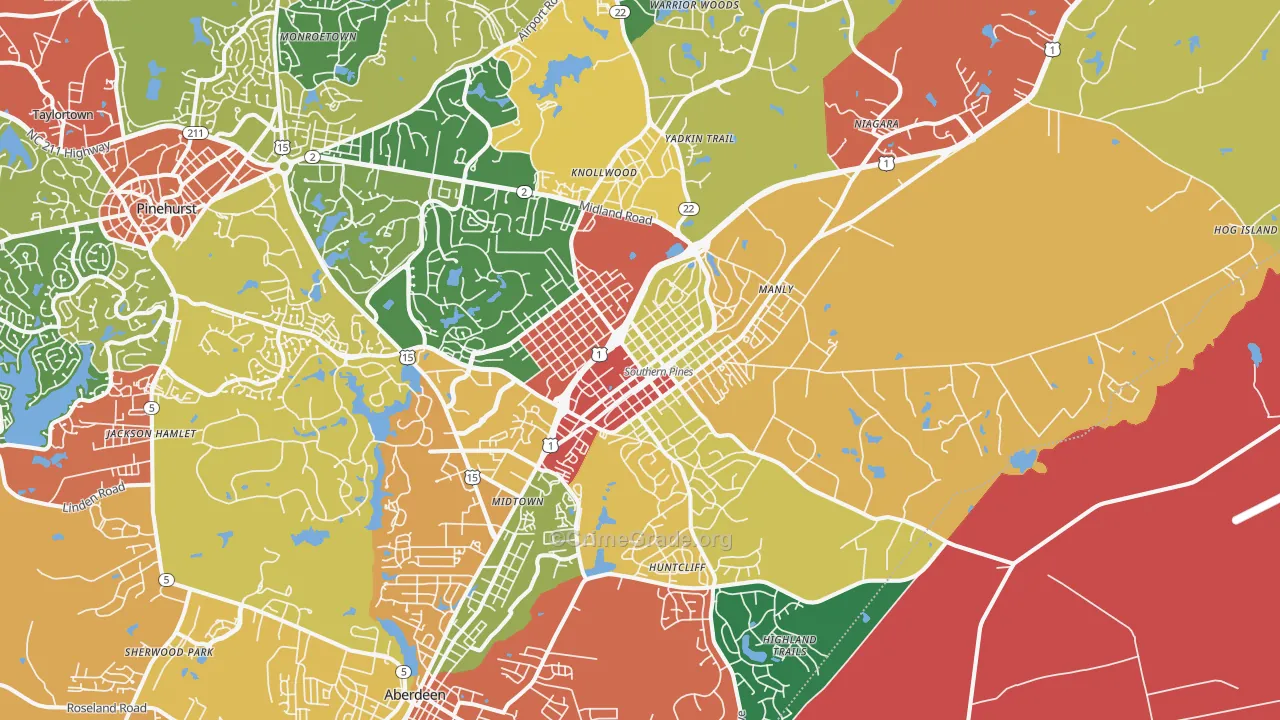 Southern Pines, NC Map of Vandalism Rates