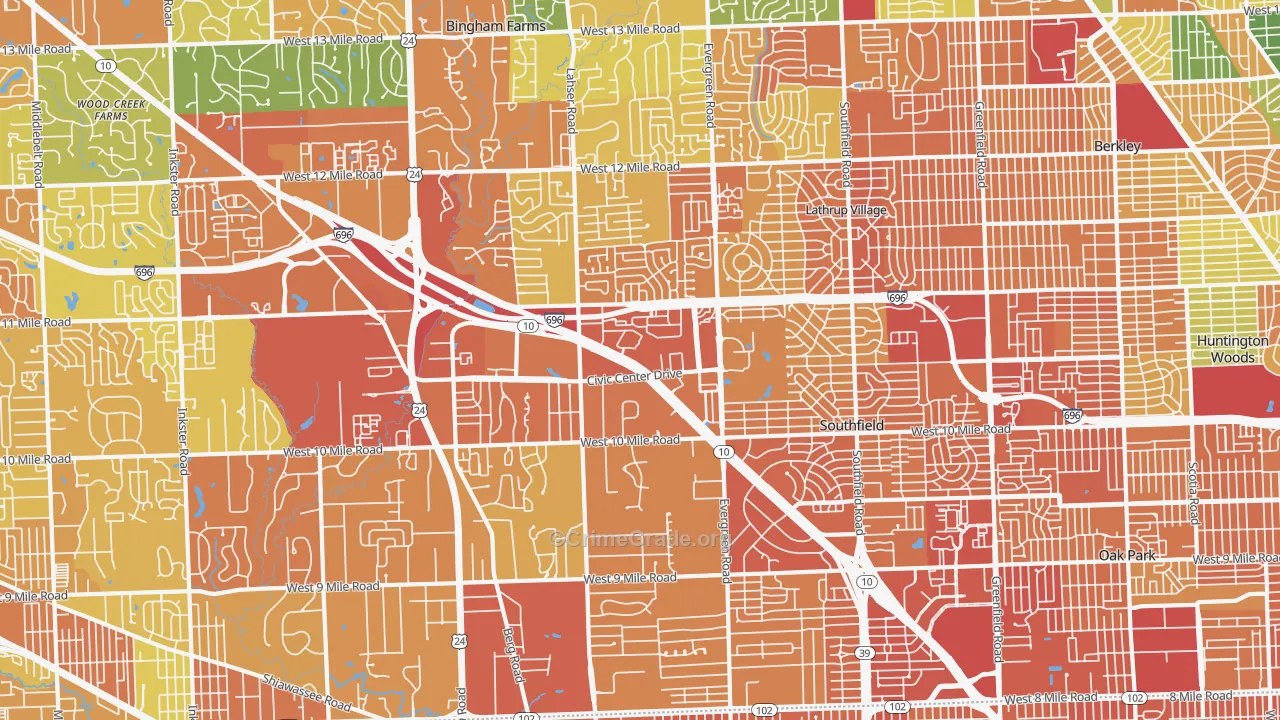 Southfield, MI Map of Vandalism Rates