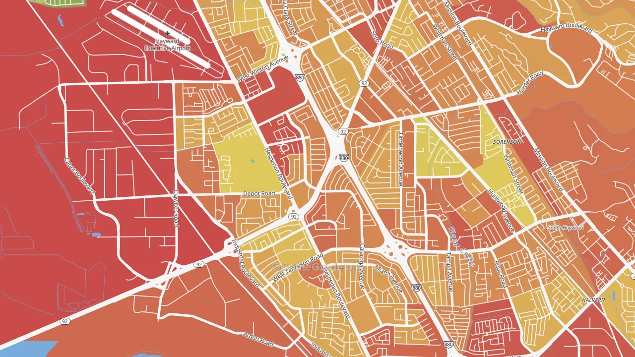 Southgate, Hayward, CA Map of Vandalism Rates