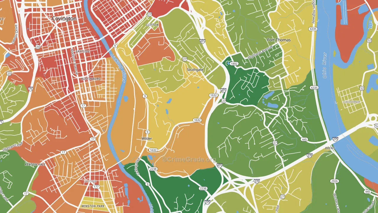 Southgate, KY Map of Vandalism Rates
