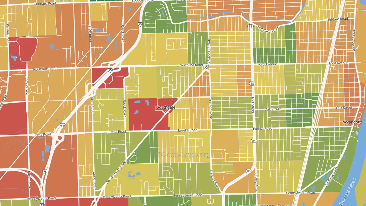 Southgate, MI Map of Vandalism Rates