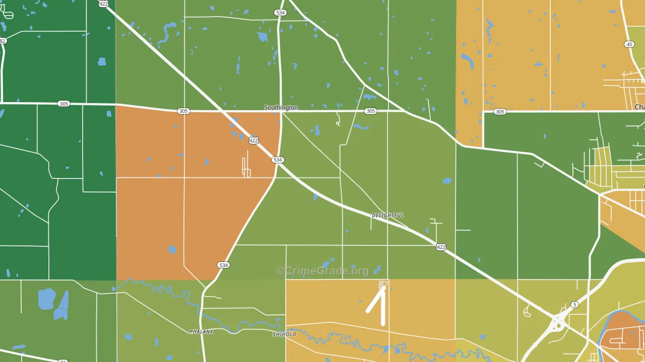 Southington, OH Map of Vandalism Rates