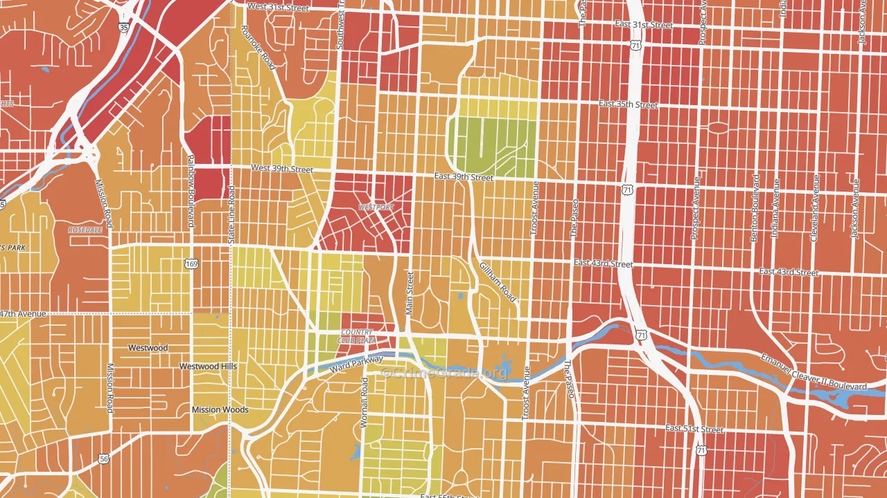 Southmoreland, Kansas City, MO Map of Vandalism Rates