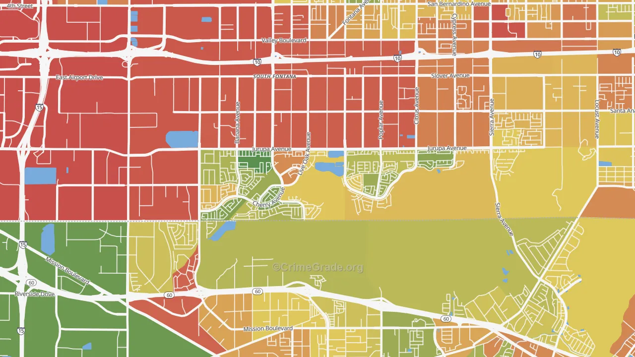 Southridge Village, Fontana, CA Map of Vandalism Rates