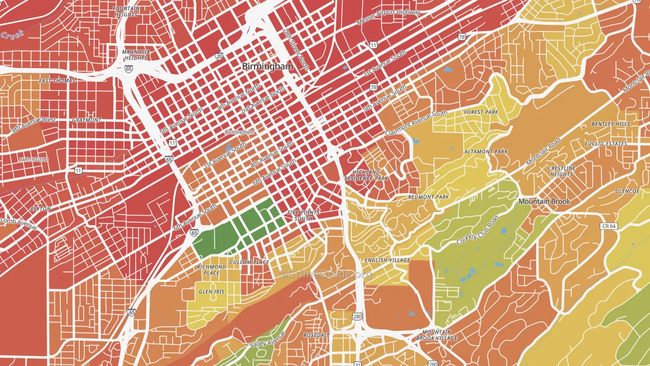 Southside, Birmingham, AL Map of Vandalism Rates