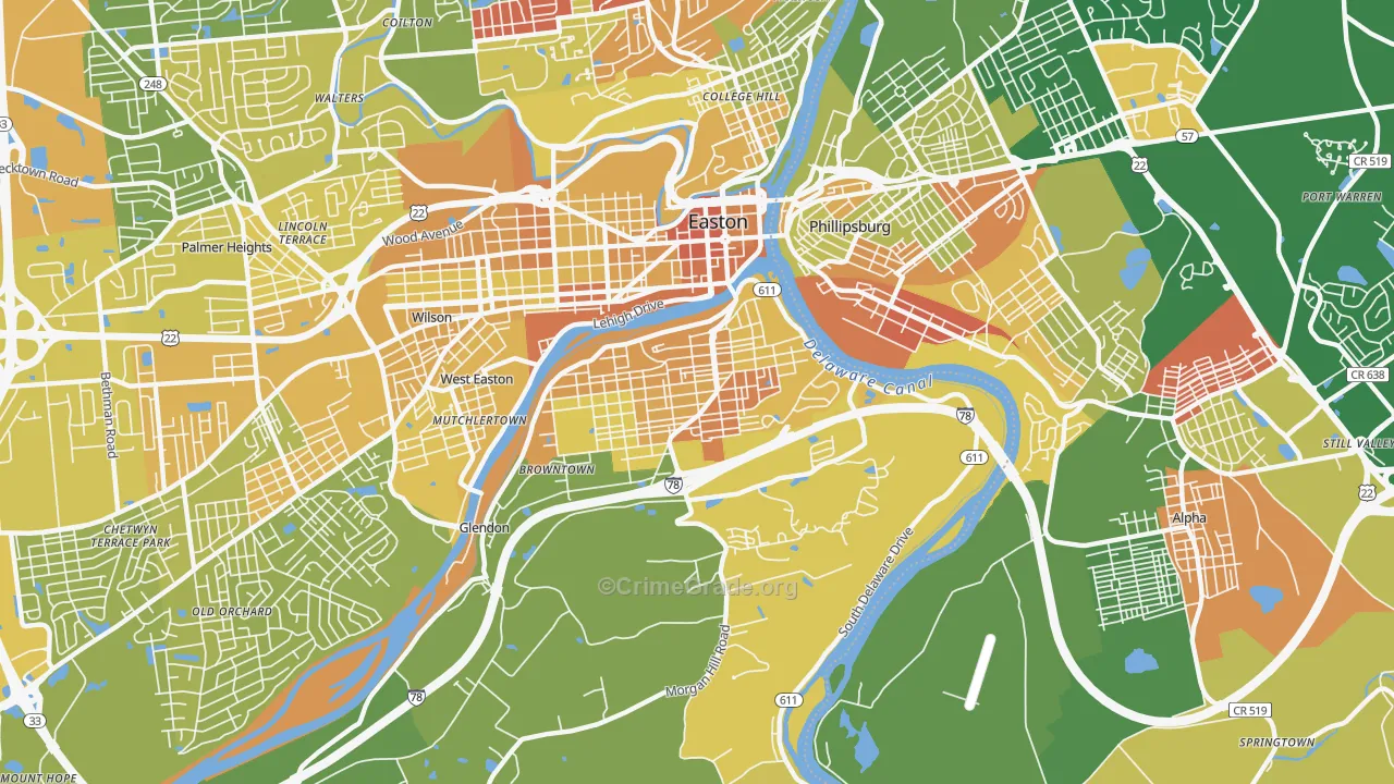 Southside, Easton, PA Map of Vandalism Rates